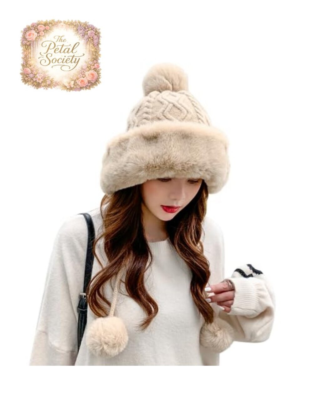 Faux Fur Pompom Winter Beanie Ushanka Trapper Hat with Ear Cover
